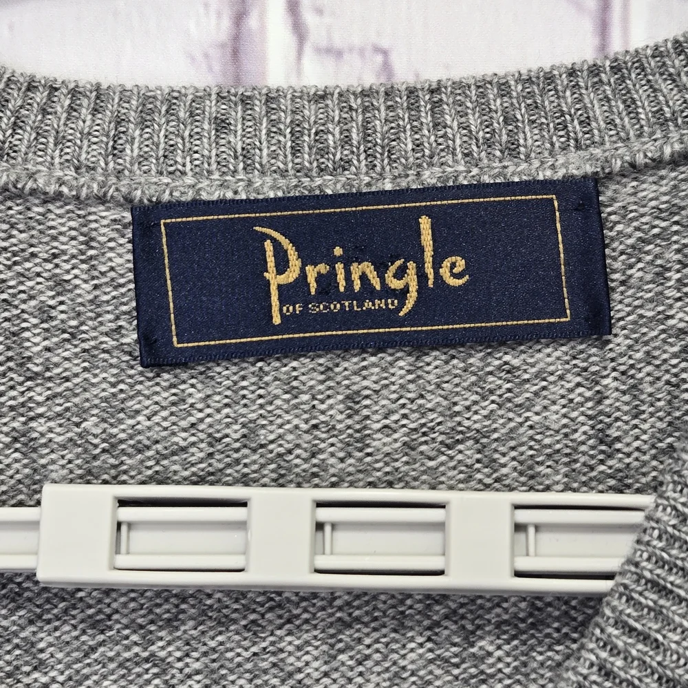 Vintage 1980's Pringle Of Scotland V-neck Sweater 100% Lambswool Gray‎ Sz XL